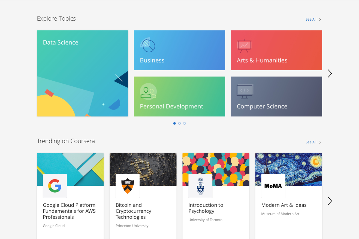 Coursera Growth platform UI
