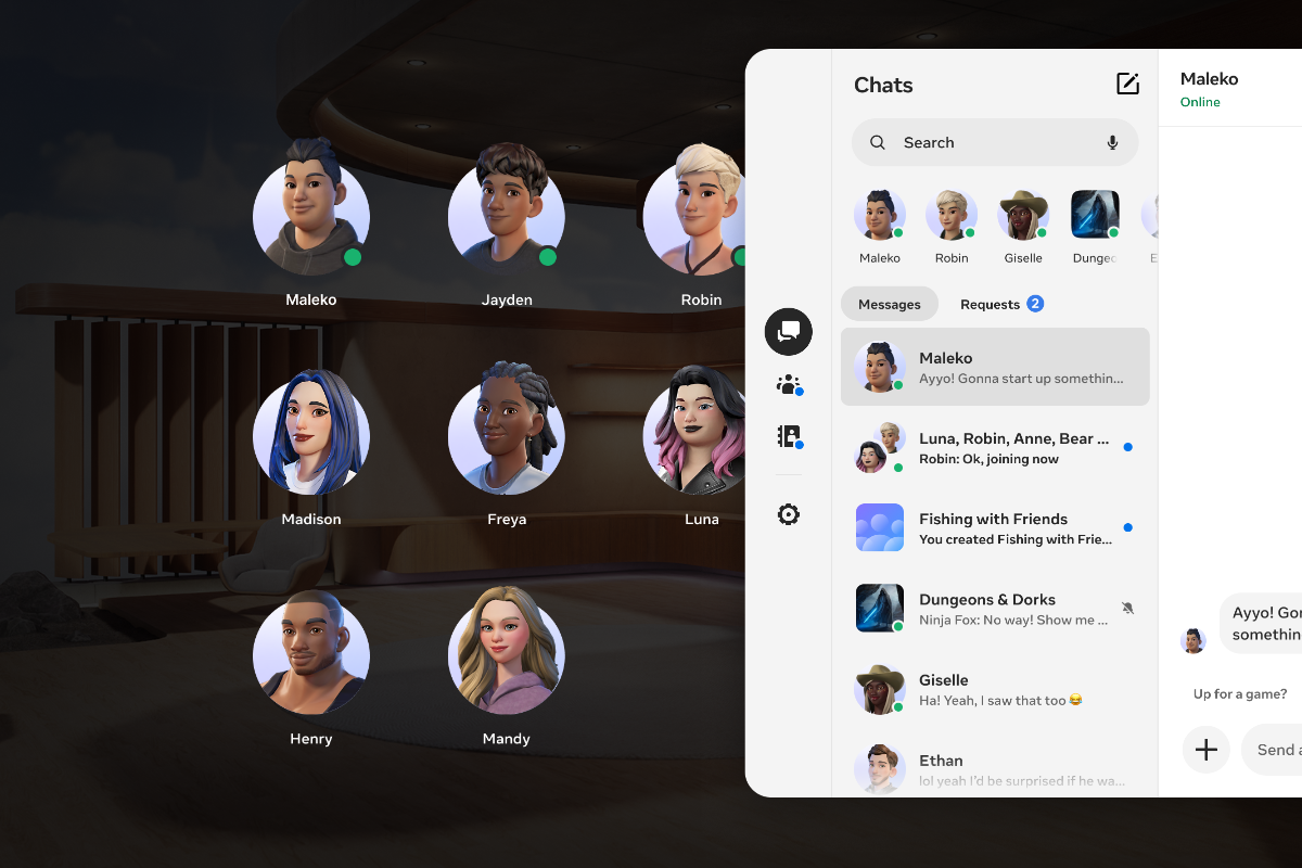 Meta Future Social Network VR and mobile messaging UI